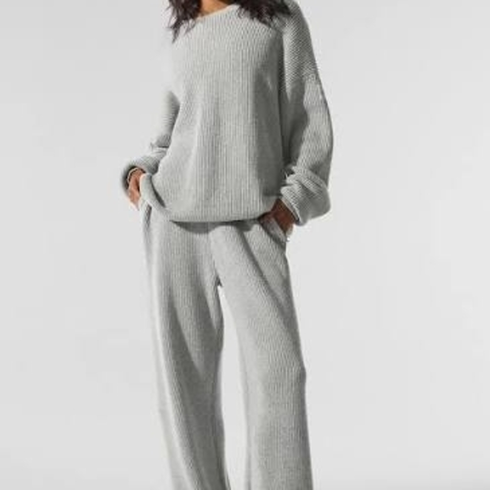 Alo Yoga Domain Rib Knit Crew Sweater and Sweatpant SET sz XS SM MD